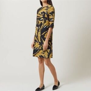 Hobbs London Floral Shift Dress Womens UK 12 US 8 Black Brown Half Sleeve
